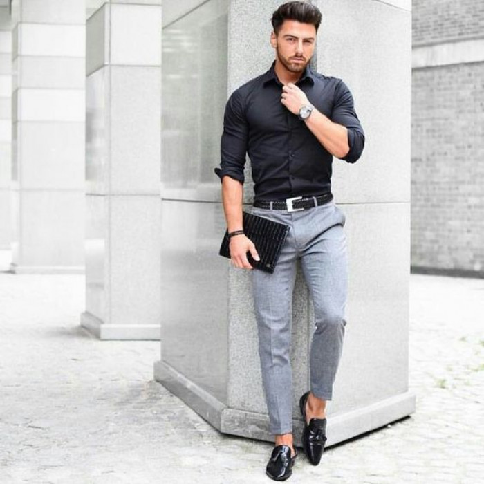 Formal Black Shirt Grey Pants For Men