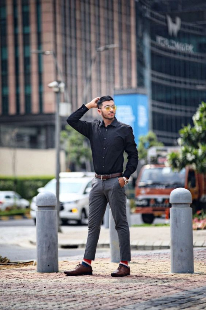 LYCRA BLUE SHIRT AND GREY PANT  COMBO