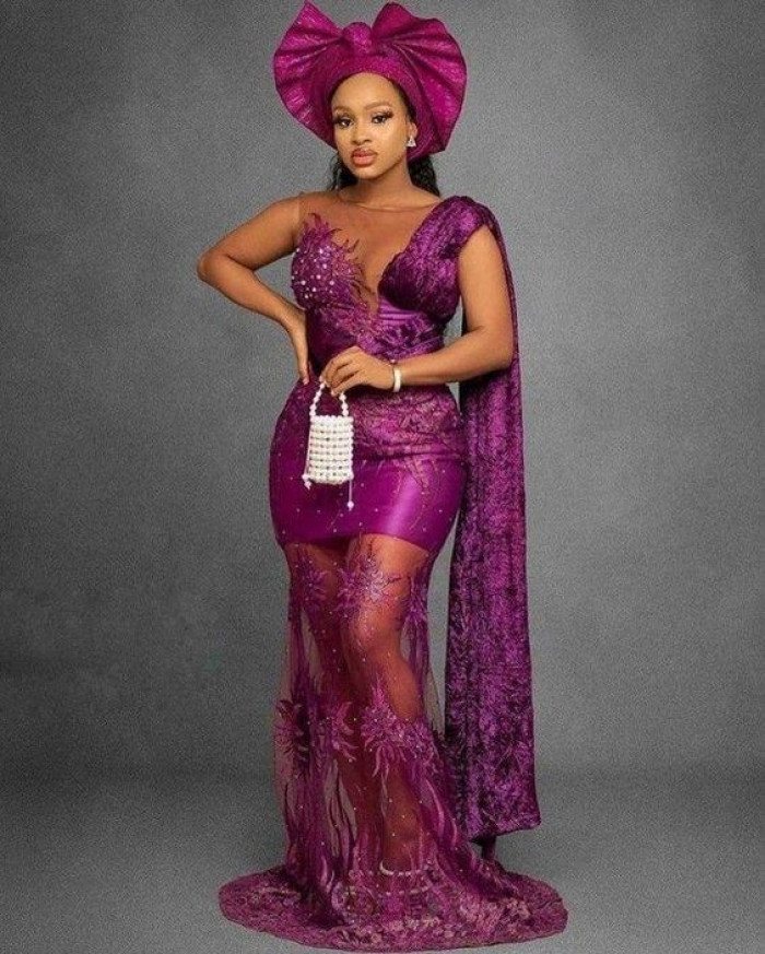 Purple Asoebi Lace Gown Styles