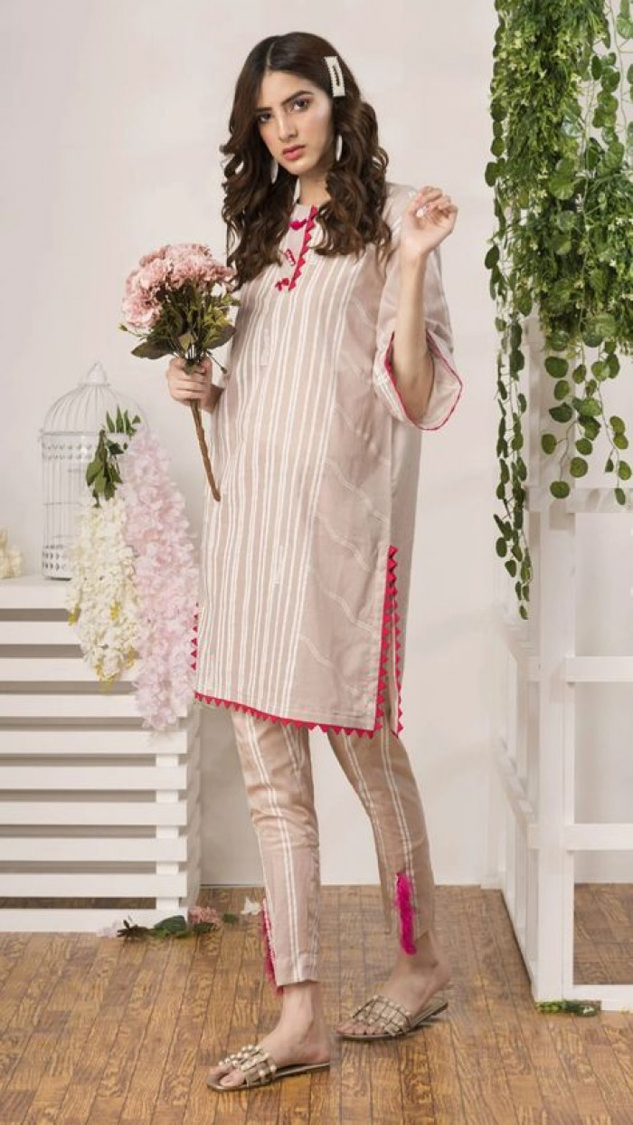 white and pink Kurti Design