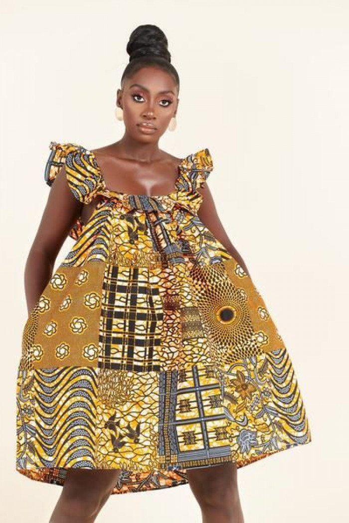 Yellow short african dress