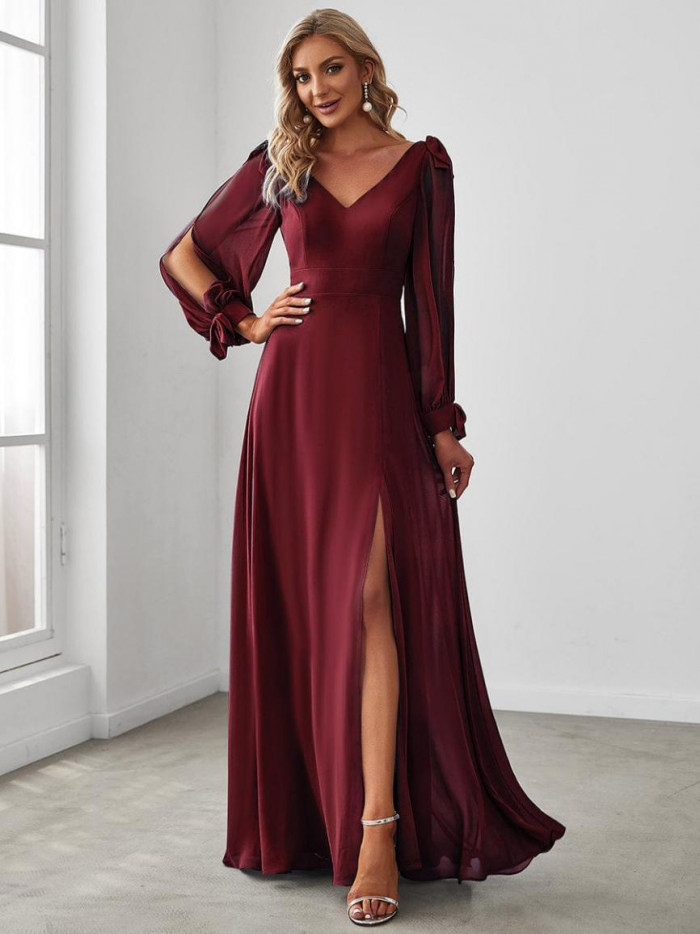 Open Lantern Sleeve A-Line Formal Dress