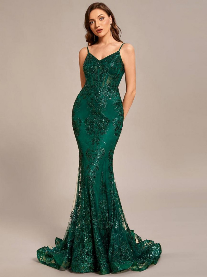 Custom Size Sequin Embroidered See-through Mermaid Formal Dress