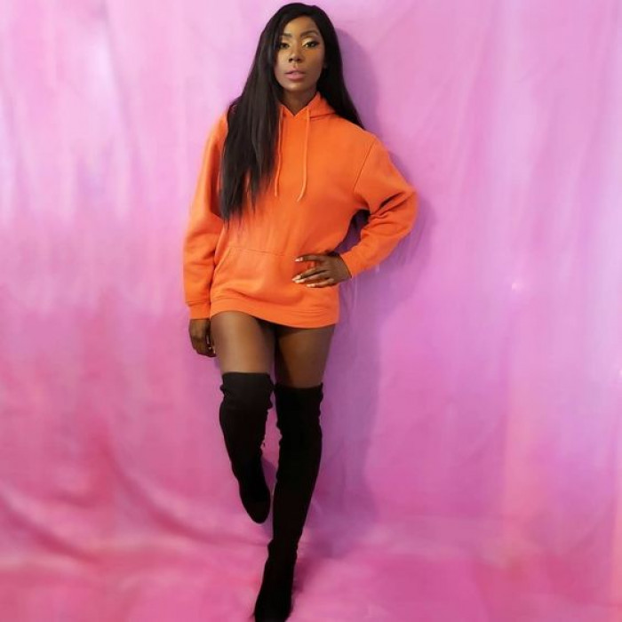 Orange Colour Outfit For Thigh High Boots